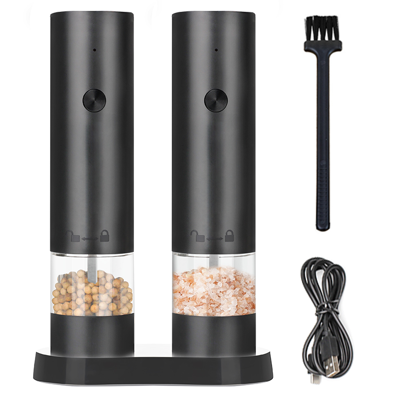 Rechargeable electric salt and pepper grinder set with storage base